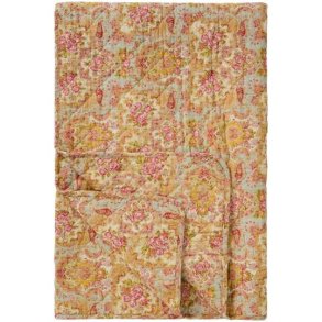 Quilt - St�vbl� med lyser�dt, r�dt, gr�nt og gult paisley - og blomsterm�nster