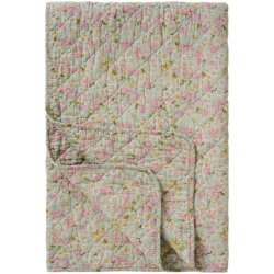 Quilt - St�vbl� med lyser�de, gr�nne og gr� blomster