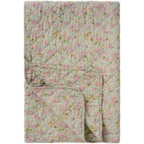 Quilt - St�vbl� med lyser�de, gr�nne og gr� blomster