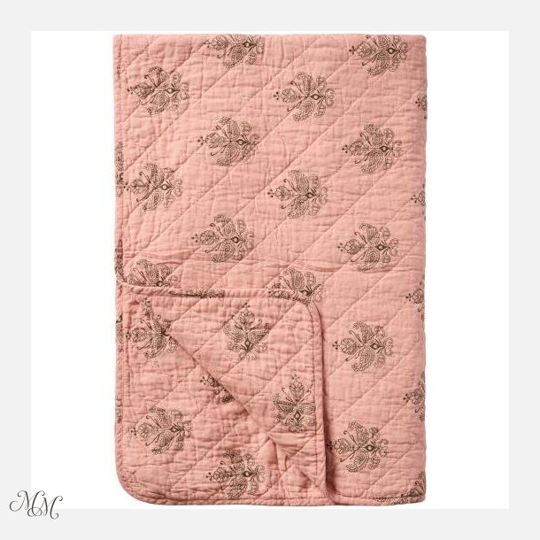Quilt rosa med m�rkegr�t blokm�nster