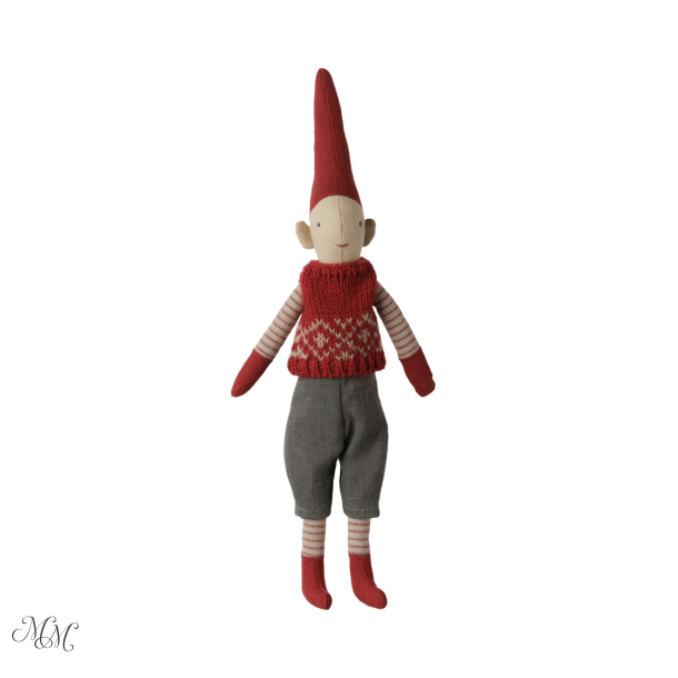 Maileg Pixy - Str. 1 - Dreng - R�d knitted vest