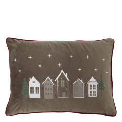 Aix Pudebetr�k med broderede huse - Mocca