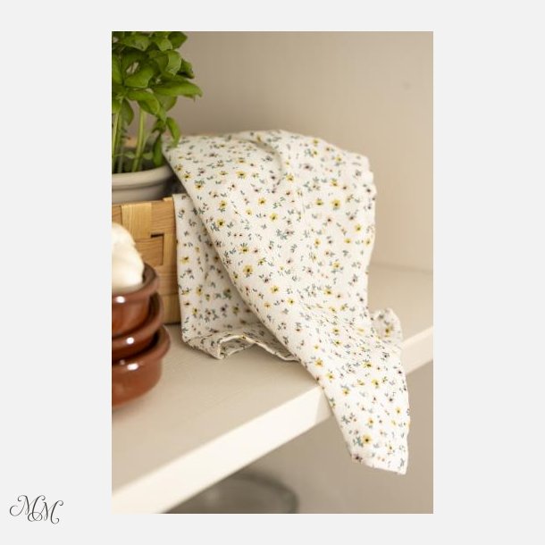 Viskestykke Mille - hvid m/multifarvede blomster
