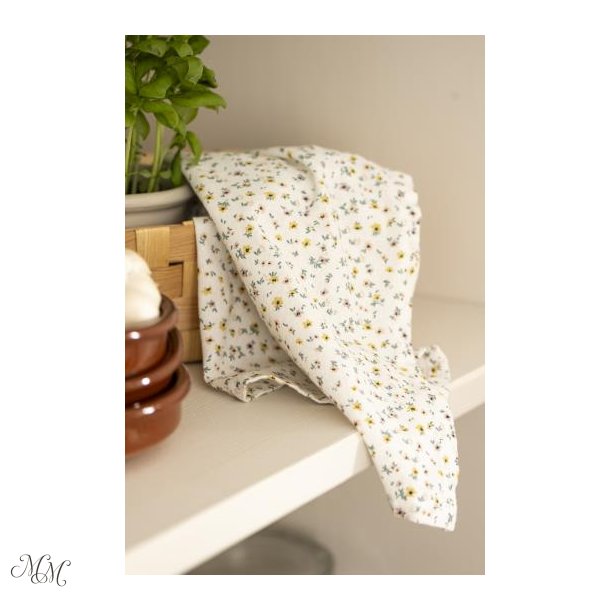 Viskestykke Mille - Hvid m/multifarvede blomster