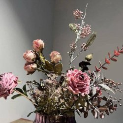 Kunstig blomst - 3 grene - 5 blomster - Gl. rosa