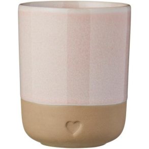 Krus uden hank - Heart - Mat brunt ler med rosa kant