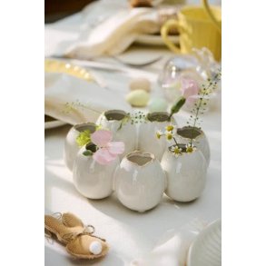 Vase til 7 blomster - �ggering - Hvid/creme