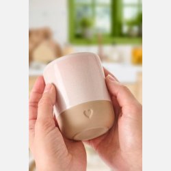 Krus uden hank - Heart - Mat brunt ler med rosa kant