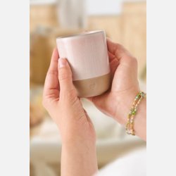 Krus uden hank - Heart - Mat brunt ler med rosa kant