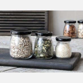 Opbevaringsglas med sort l�g s�t af 3