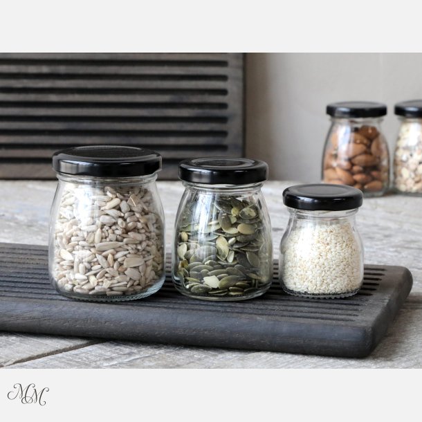 Opbevaringsglas med sort l�g s�t af 3